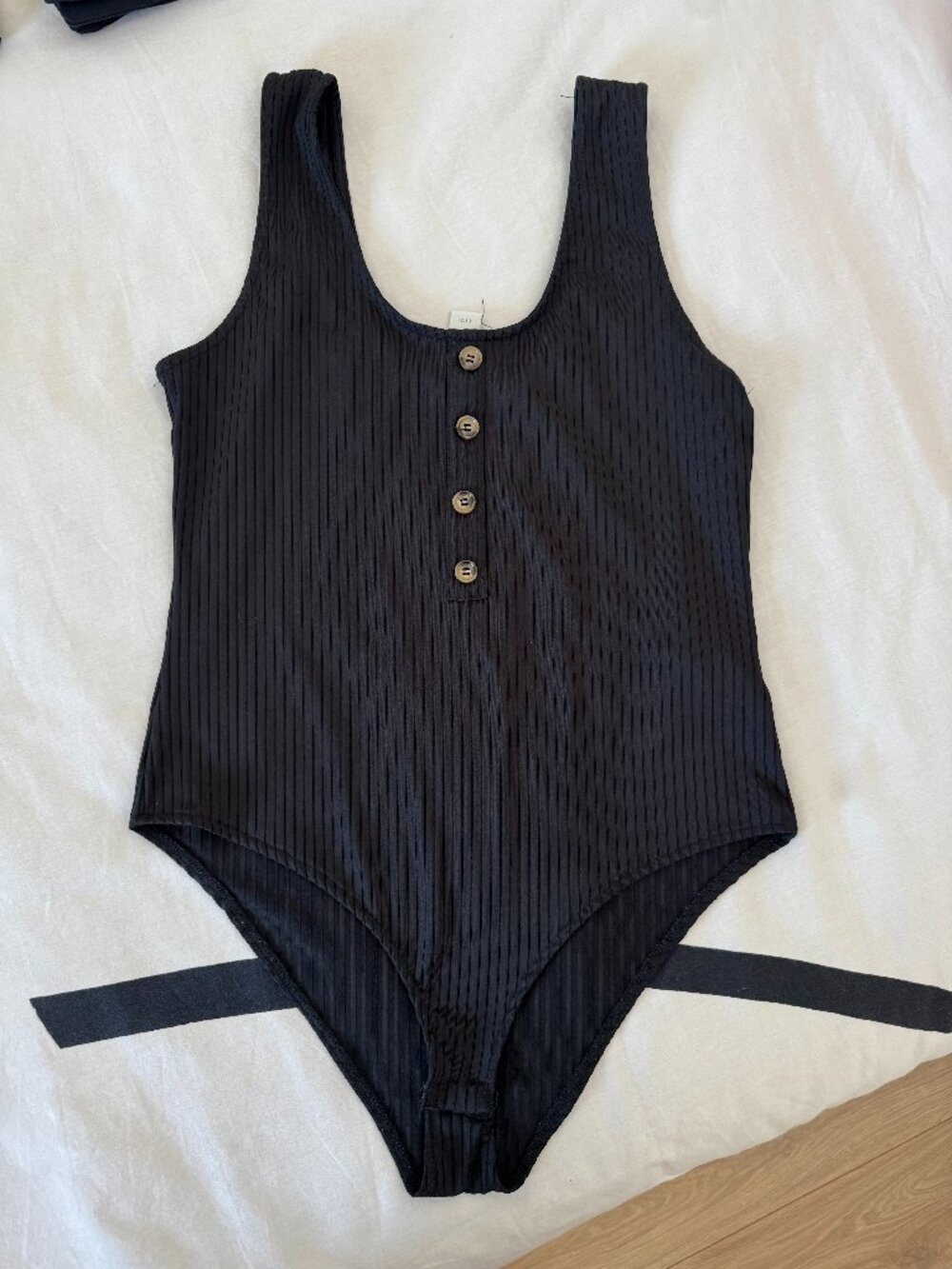 H&M Black Ribbed Button Front Bodysuit Tank Top Sz L